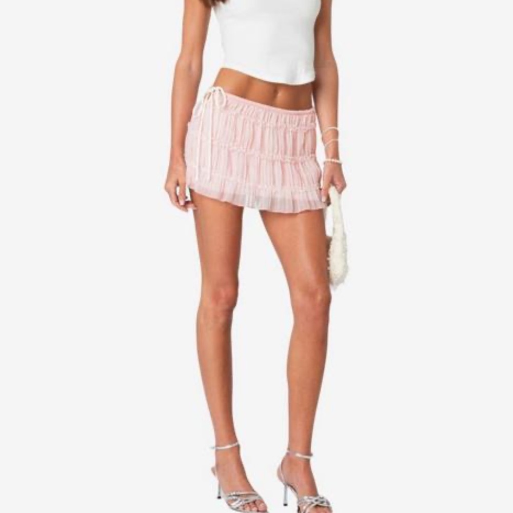 Edikted Pink Ruffled Mini Skirt